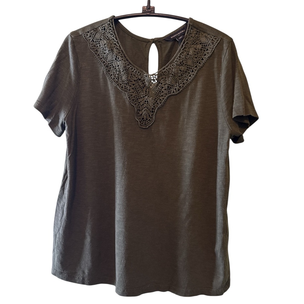 Banana Republic Top Womens Sz XS Green Elegant Lace Trim Keyhole Back